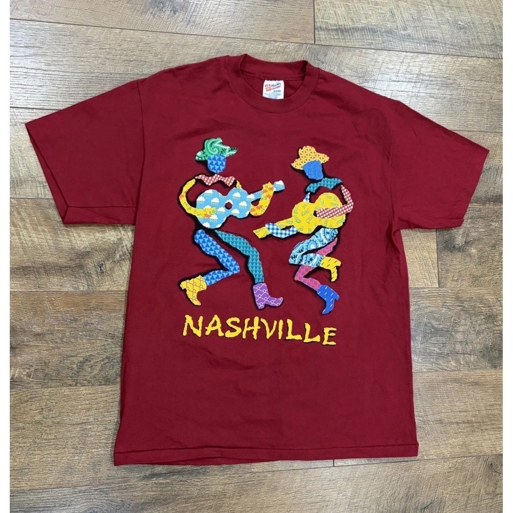 Vintage 1994 Nashville, Tennessee Graphic‎ Tee Dark Red Large Made In USA 90s